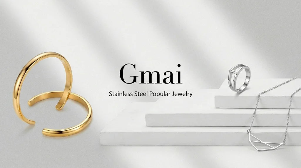 Gmai PVD Plated Stainless Steel Open Rings Set for Women Vintage Sun Leaf Shell Geometric Cuff Ring Hypoallergenic Jewelry Gift