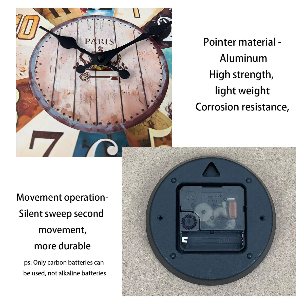 Vintage Mediterranean Wooden Wall Clock Living Room Bedroom Kitchen Home Decor Silent Quartz Clock Holiday Gift 10-Inch 12-Inch 14inch 16inch (No Battery)
