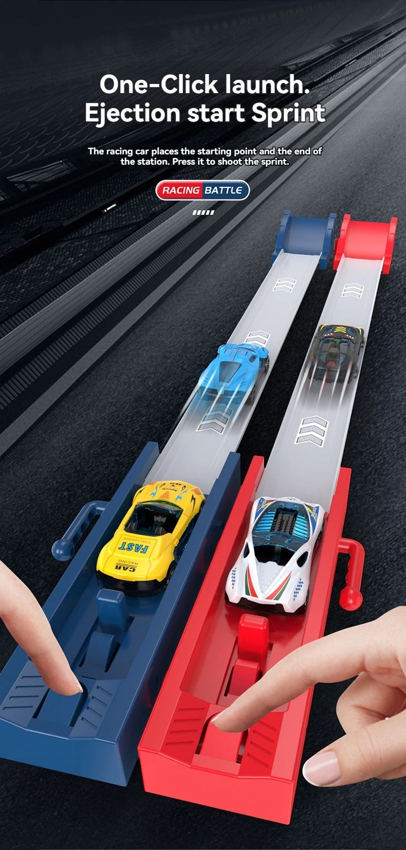 1/2/4 Tracks Mini Car Eject Toy for Boys Portable Rail Race Track Toy 4 Race Diecast Car Carrier Vehicles Set for Kids Boys Gift