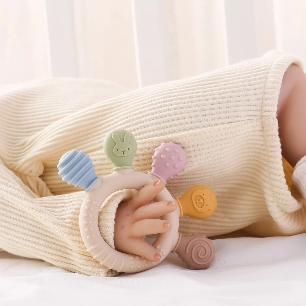 Baby Silicone Teether Anxiety Teething Toys 0 12 Months Toys Food Grade Silicone Ring Bracelet for Baby Soothing Tooth Chew Toys