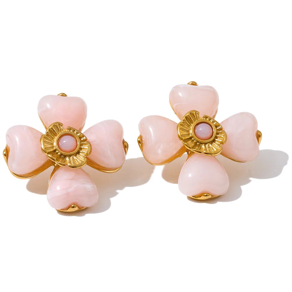 Yhpup Hot Style Acrylic Flower Pendant Necklace Earrings Ring Set for Women Stainless Steel Exquisite Jewelry Wholesale