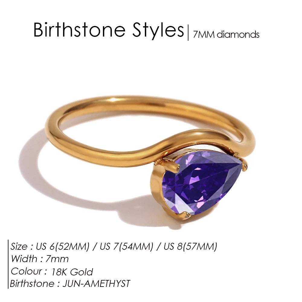St-Delan Women's High-End Birthstone Ring 12 Colors Teardrop Zircon Ring Perfect Birthday Gift Jewelry Bulk Wholesale