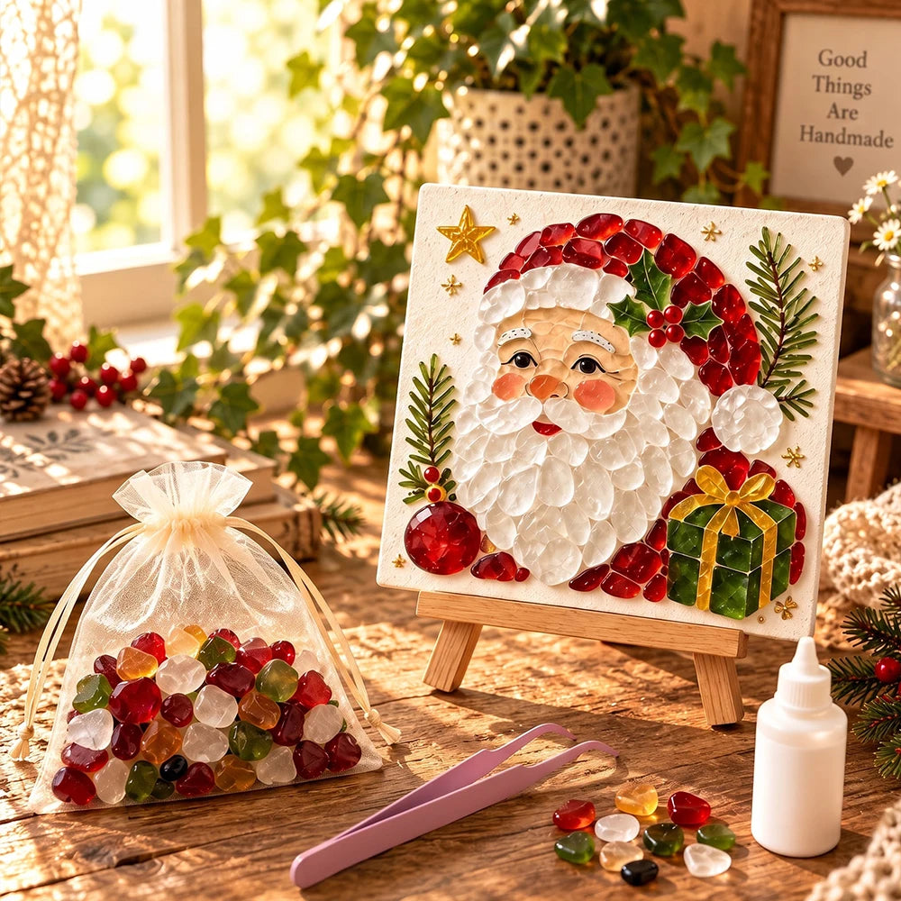 Christmas Mosaic Art Kit DIY Glass Gem Painting Set Christmas Tree Reindeer Santa Handmade Craft Kit Holiday Home Decor Art Orna