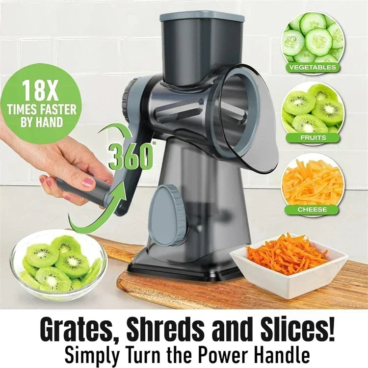 2026 New 3-in-1 Rotary Cheese Grater Multifunctional Manual Veg Slicer Nut Grinder Kitchen Essential Tool