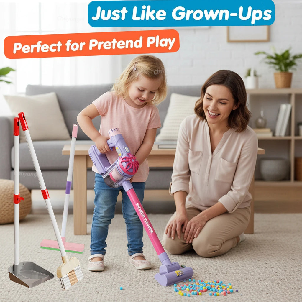 Kids Vacuum Cleaner Toy Electric Realistic Pretend Play Housekeeping Cleaning Set for Toddlers Educational Gift for Boys Girls