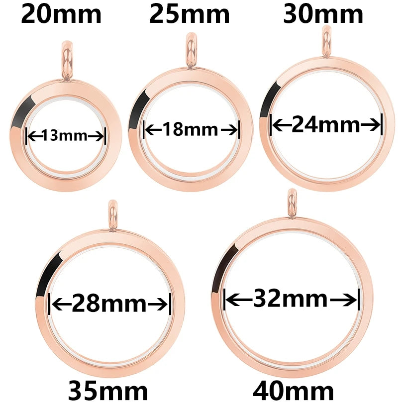 5Pcs 20-40mm Stainless Steel Glass Memory Cremation Urn Locket Pendant Openable Round Reliquary Photo Medaillon Colgantes