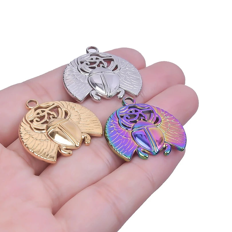 10PCS Ancient Egyptian Scarab Beetle Pendants Charms Stainless Steel Dragonfly Butterfly Pendant for Jewelry Making DIY Necklace