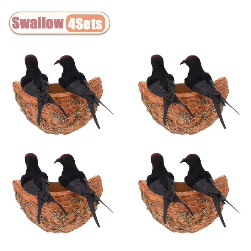 Artificial Swallow and Nest Decor Set High Simulation Craftsmanship Durable for Garden Patio Wedding and Indoor Decoration