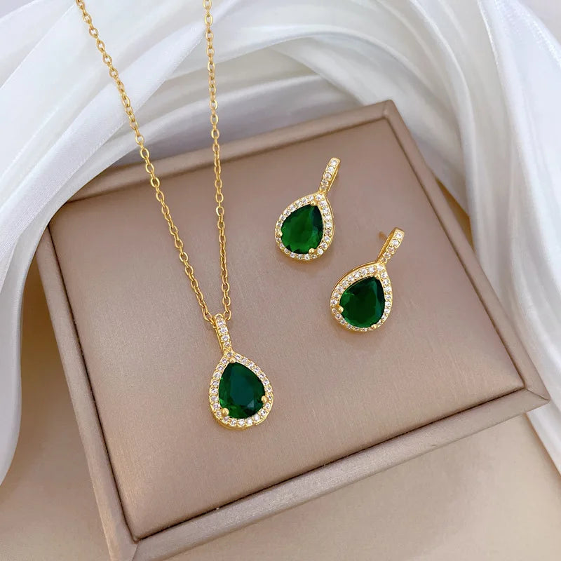 Stainless Steel Austrian Crystal Enamel Square Pendant Jewelry Sets Women African Costume Jewelry Maxi Necklace Earring Set