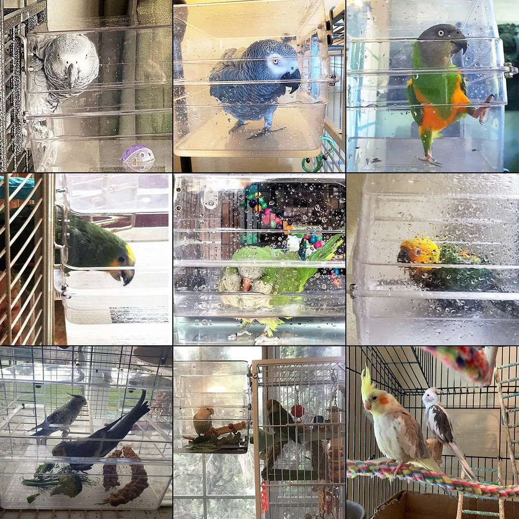 Colorday Large Fully Transparent Bird Bath for Cage, Parrot Shower for Birds Bathtub Swimming Pool Box Supplies Accessories
