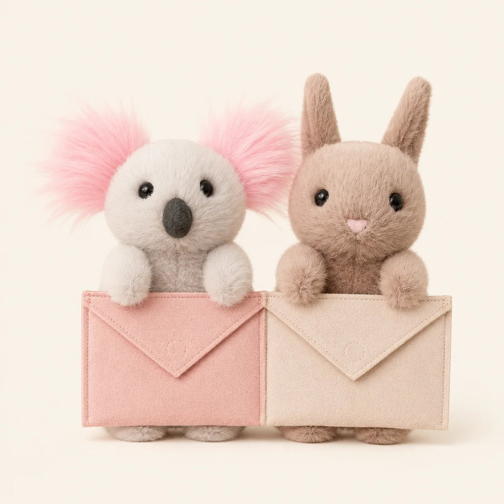 Letter Carrier Koala Bunny Plush Figurine 2 Styles, 18-21cm Openable Envelope with Secret Note Pocket, Kawaii Desk Shelf Decor