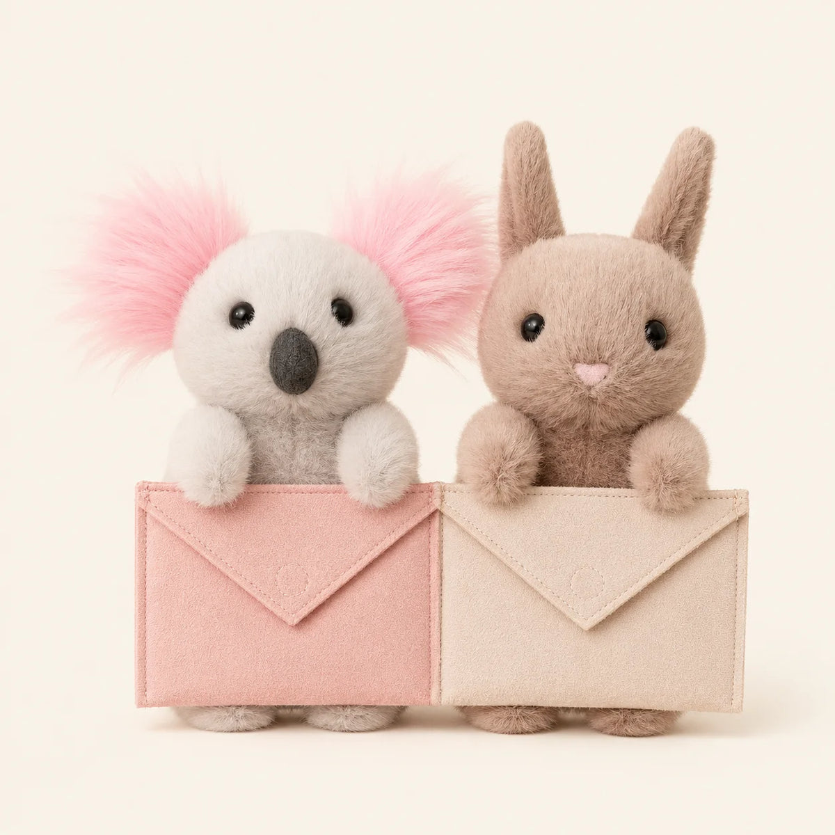 Letter Carrier Koala Bunny Plush Figurine 2 Styles, 18-21cm Openable Envelope with Secret Note Pocket, Kawaii Desk Shelf Decor