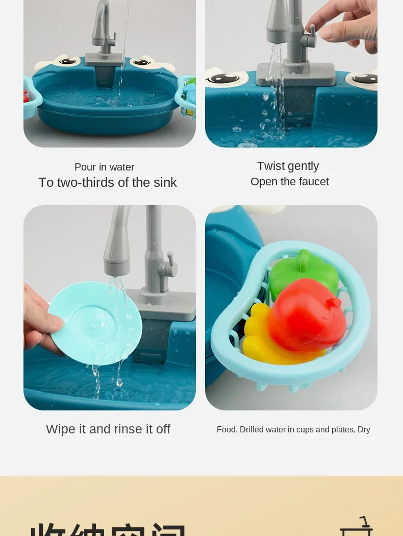 Children's Play Kitchen Toys Water Pretend Play House Kids Can Drain Wash Basin Sink Kids Kitchen Set Toy for Boys Girls Gifts