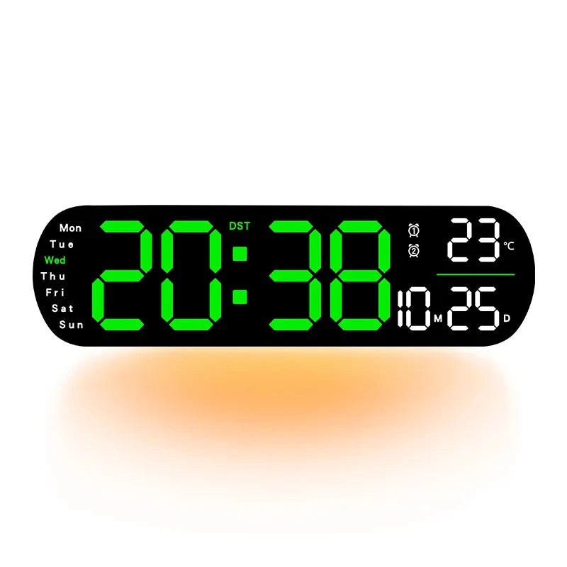 LED Digital Wall Clock With Remote Control Ambient Lights Time Date Temperature Display Alarm Clocks For Home Living Room Decor