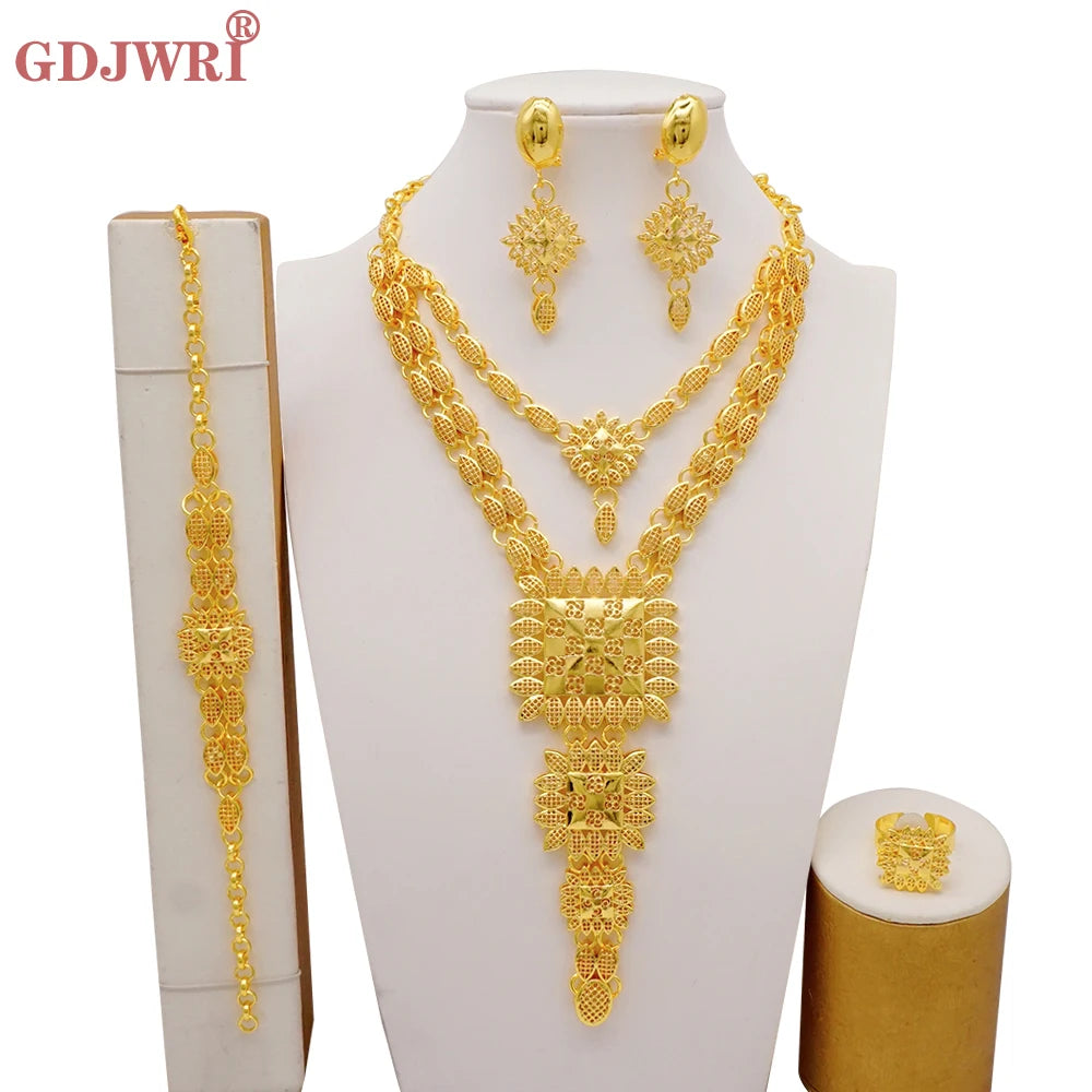 Ethiopian Fashion Women's Jewelry Set African Wedding Jewelry Set Necklace, Bracelet, Earrings, and Ring Set