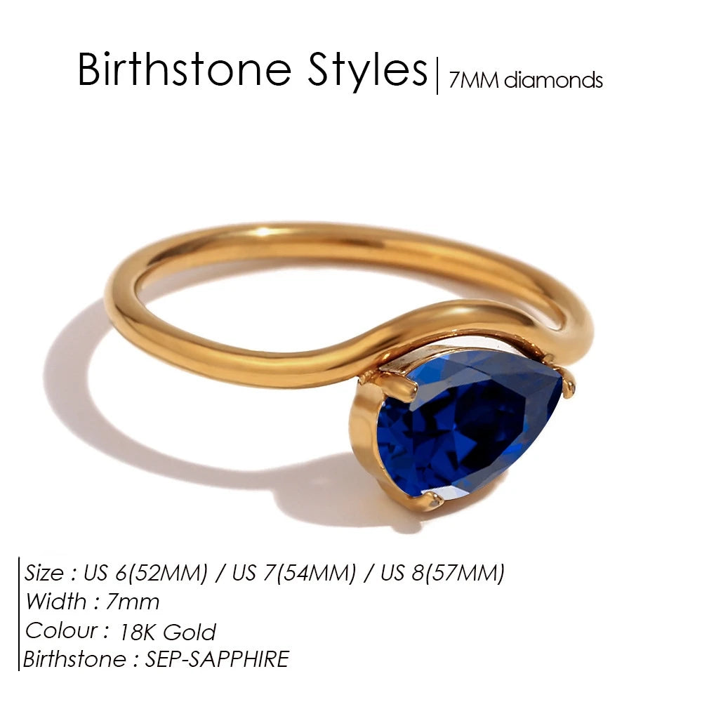 St-Delan Women's High-End Birthstone Ring 12 Colors Teardrop Zircon Ring Perfect Birthday Gift Jewelry Bulk Wholesale