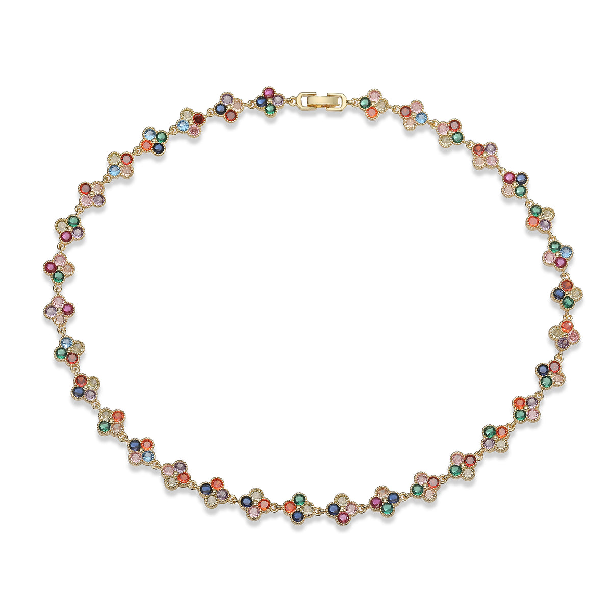 Multi-Color Women's Zircon Flower Delicate Bracelet/Necklace Rainbow Jewelry Gift Optional Mix-and-Match 1 Pcs