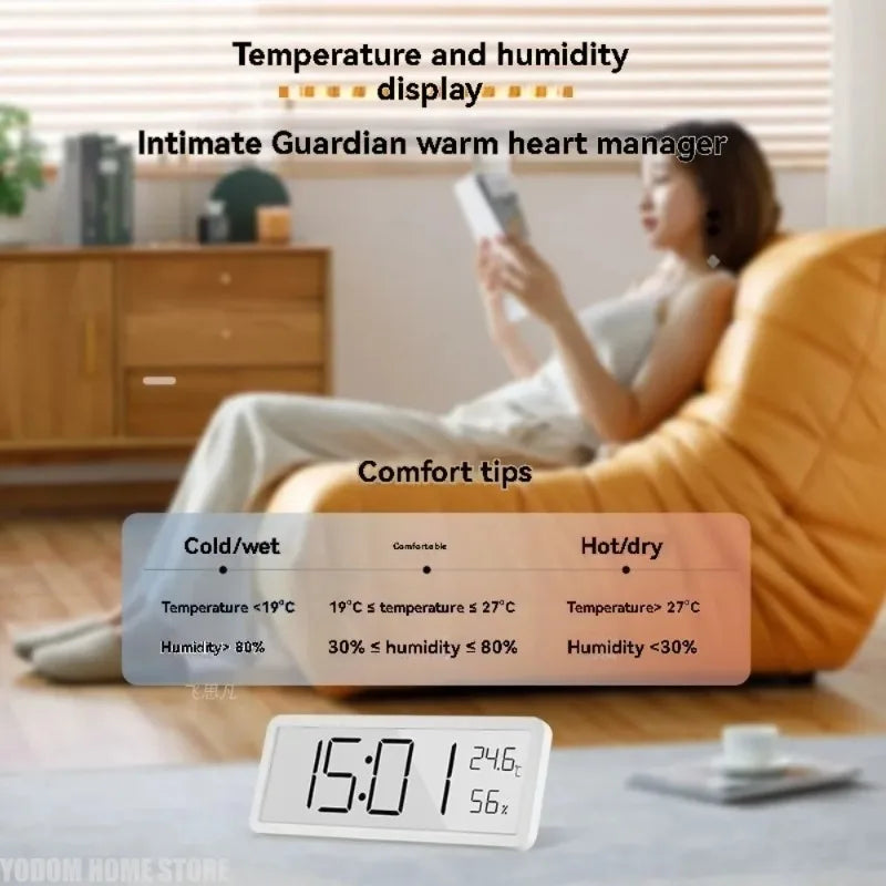LCD Digital Wall Clock Time Temperature Humidity Display Electronic Desk Clock Battery Powered Home Office Decor