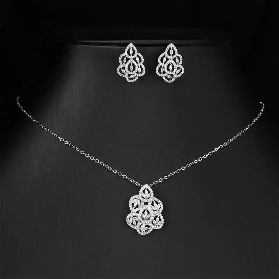 ZAKOL Luxury Retro Micro-set Zircon Women's Necklace Earrings Two-piece Set Temperament Elegant Charm Wedding Party Jewelry Sets