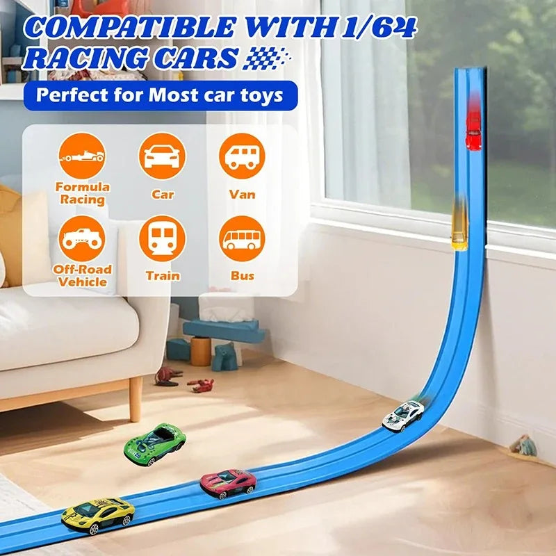 Soft Rubber Track Racing Car Toy Set, DIY Assembly Track, Educational Building Toys for Kids, Battery-Free Race Car Games