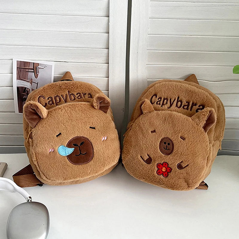New Capybara Cartoon Animal Doll Plush Backpacks; Cute Portable Bag for Girls.