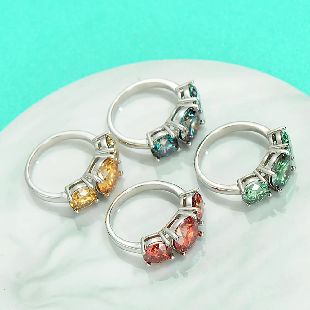 JoyceJelly S925 Sterling Silver Colors Moissanite Ring 2CT 4CT Total Full Moissanite Diamond Jewelry For Wedding Engagement Gift