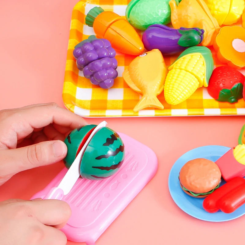 Cutting Play Food Toy for Kids Kitchen Pretend Fruit & Vegetables Accessories Educational Toy Food Kit for Toddler Children Gift