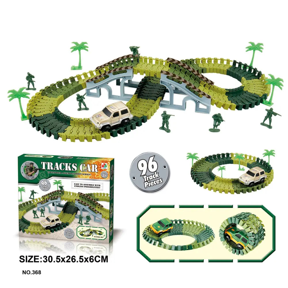 Military Railway Toy Car Track Race Car Track toy set Curved flexible track flash car kids GIFs Educational toys Gifts For Kids