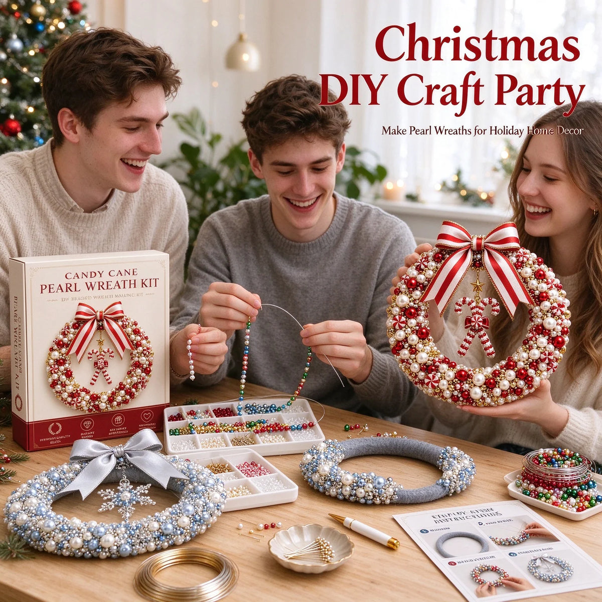 Christmas DIY Bead Snowflake Lollipop Wreath Material Package Pearl Wreath Handmade Set Christmas Door Decoration Pendant