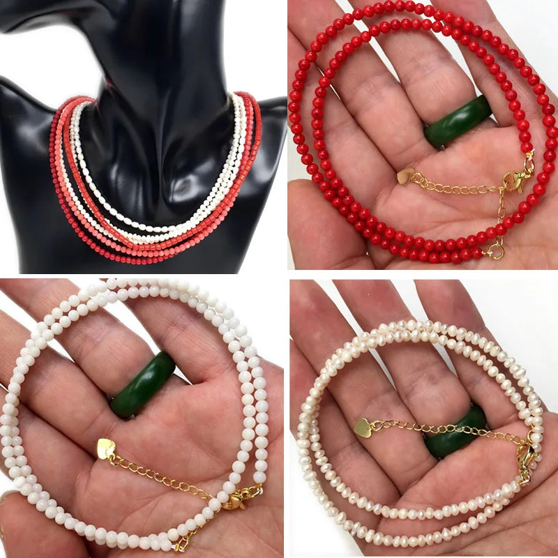 Simple 4MM Natural Pearl Coral Chain Choker Necklace For Women Wedding Love Gift Necklace Fashion Jewelry Wholesale