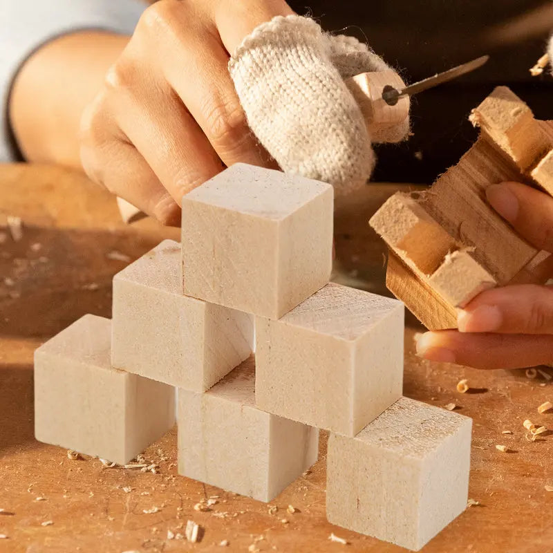 Square Small Wooden Block Model, Solid Wood DIY Handmade Wooden Block Assembly, Children's Baby Puzzle Toy Decor Handcraft Arts