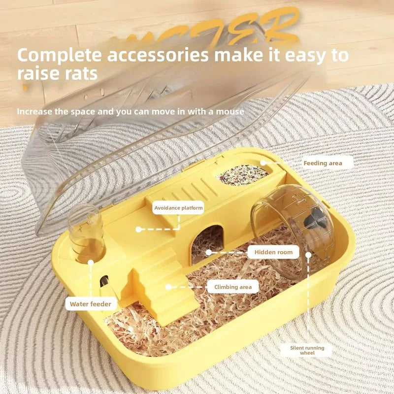 Plastic Hamster Cage, Transparent Panoramic View, Luxury Villa for Golden Hamsters, Double-Layered