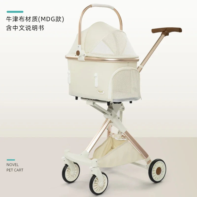Lightweight White High View Pet Stroller One-click Foldable Cart for Small Medium Dogs Cats Outdoor Travel Pet Supplies Hot Sale
