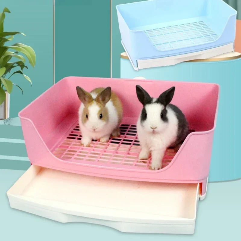Large Bunny Toilet with Drawer Rabbit Litter Box Grate Potty Pet Bedpan for Hamster Guinea Pig Ferret Adult Pet Toilet Supplies
