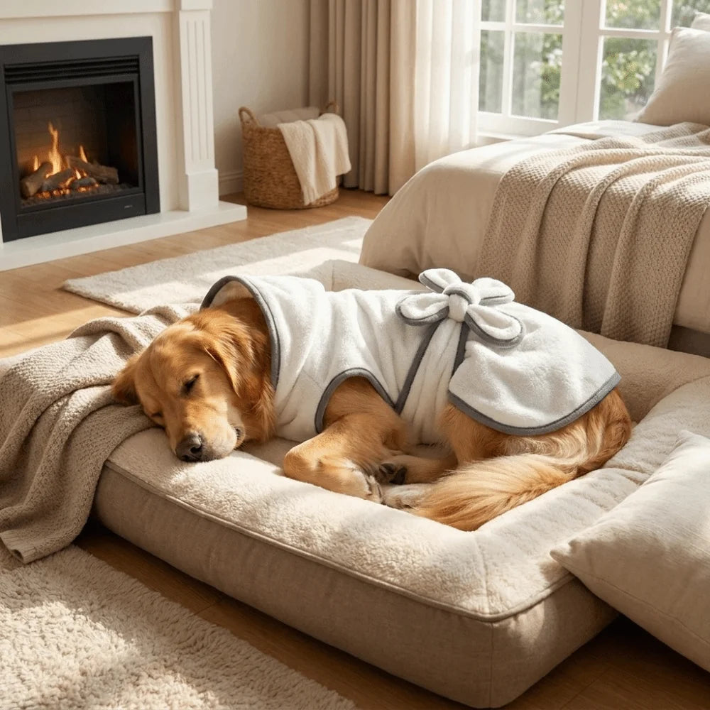 Coral Fleece Pet Bathrobe Towel Absorbent Tie Up Style Dog Bath Towel Comfortable Hooded Pet Drying Towel Dog Cat Pet Products