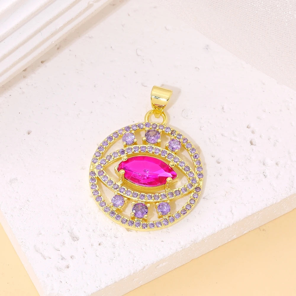 Juya Handmade 18K Real Gold Plated Opal Shell Round Turkish Greek Evil Eye Charms For DIY Luxury Talisman Pendant Jewelry Making