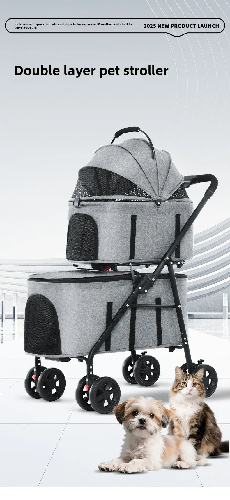 Double Pet Stroller with Detachable Carrier for Medium Small Dogs and Cats Durable Universal Wheels with Brakes Max for 30LBS