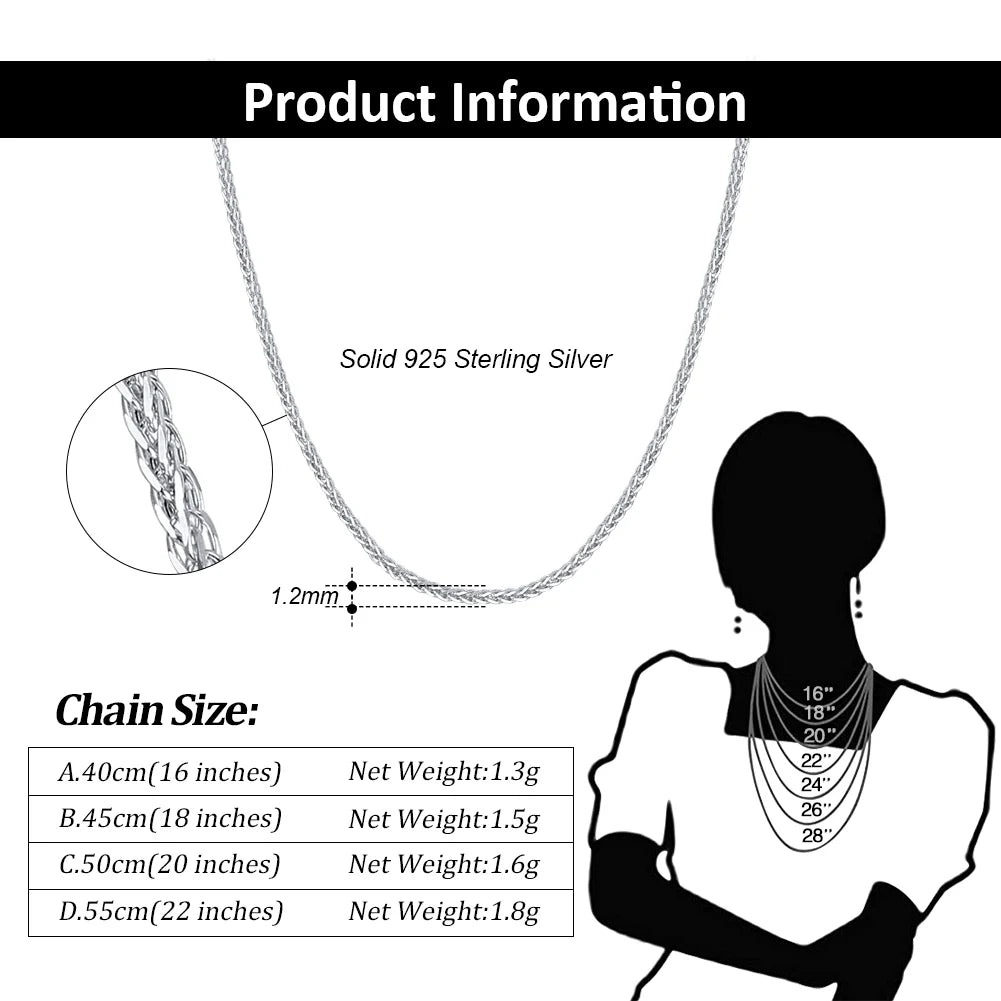 Rinntin 925 Sterling Silver Italian Handmade 1.2/1.6/2.0mm Chopin Chain Necklace for Women Fashion Basic Neck Chain Jewelry SC53