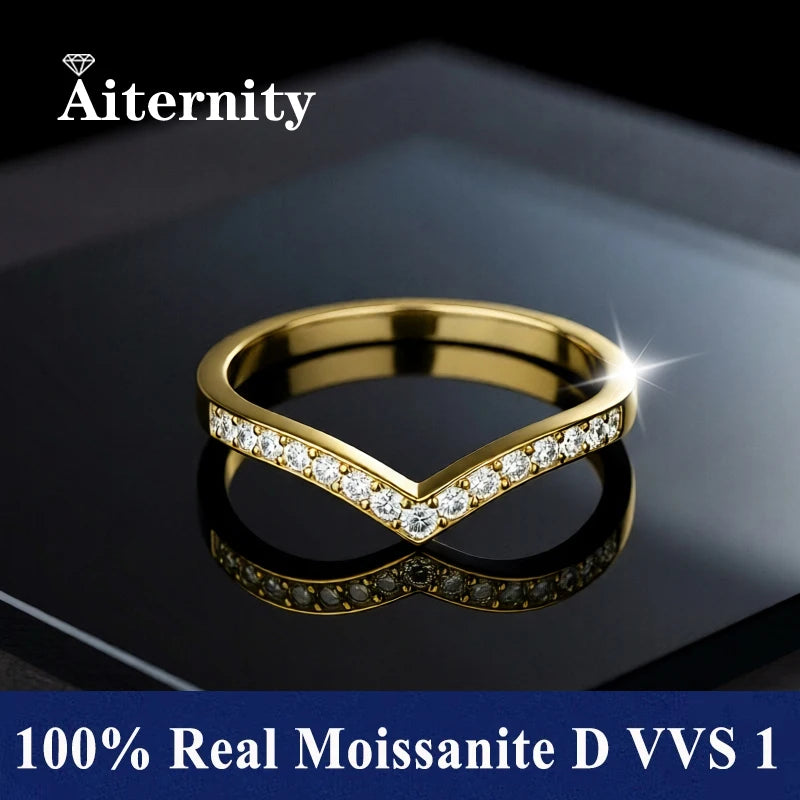 Fashion V Shape D VVS1 Moissanite Row Rings for Woman 925 Sterling Silver Jewelry Gift Woman's Moissanite Diamond Ring