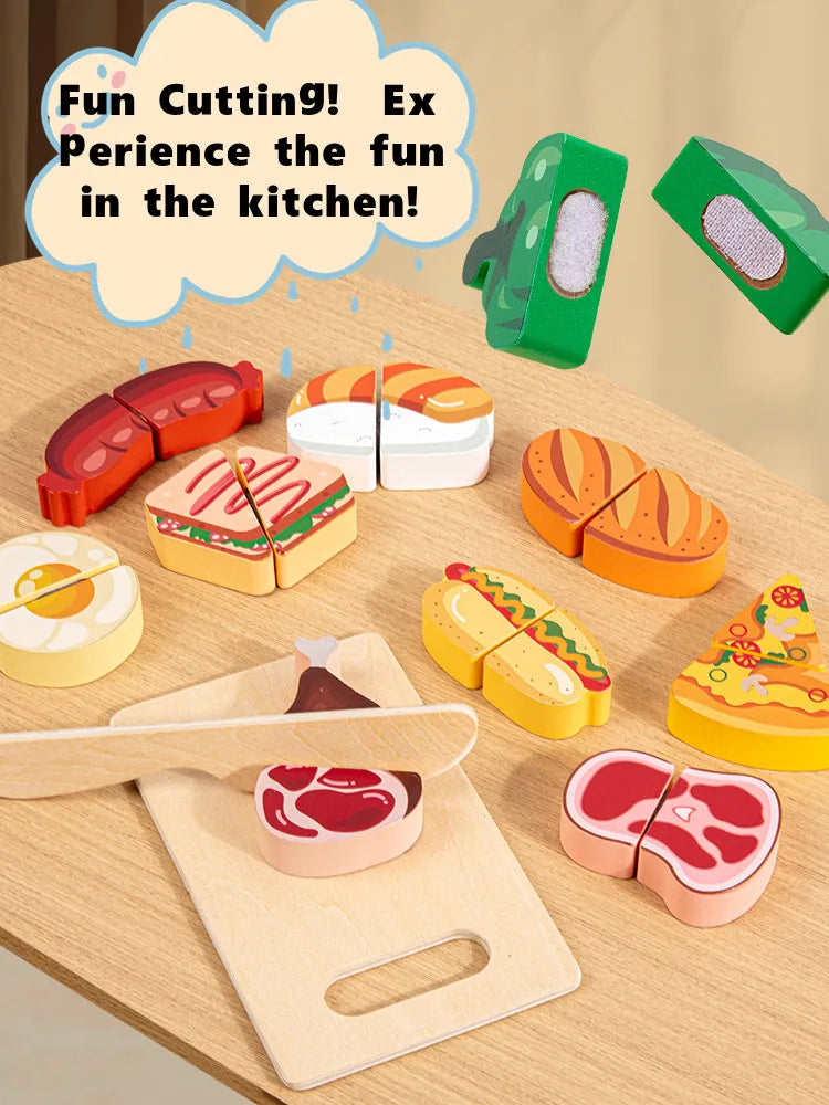 1pc Wooden Kitchen Pretend Play Food Cutting Toy with Storage Bag Suitable for Children 18 Months and Up