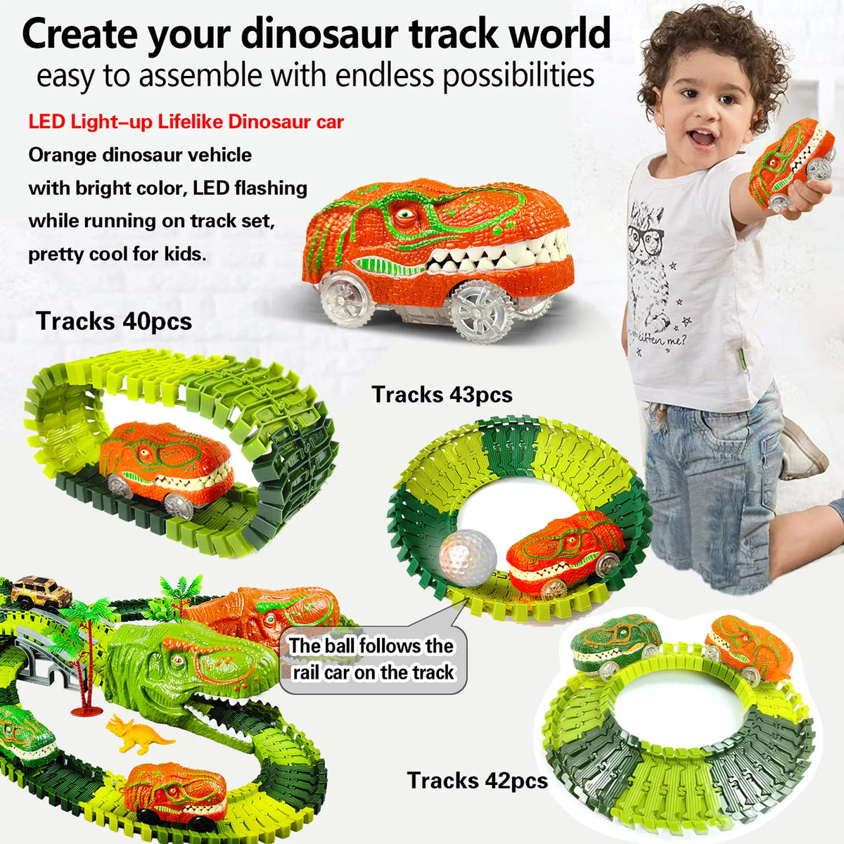 Dinosaur Rail Car Assembly Diy Roller Coaster Assembly Puzzle Versatile Track Electric Train Toy Gift