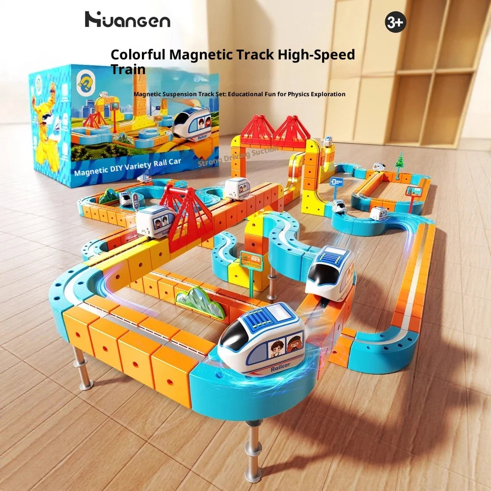 Huagen Magnetic High Speed Train Diy Transformable Suspension Track Car Anti Gravity Electric Vehicle Model Educational Toy Set