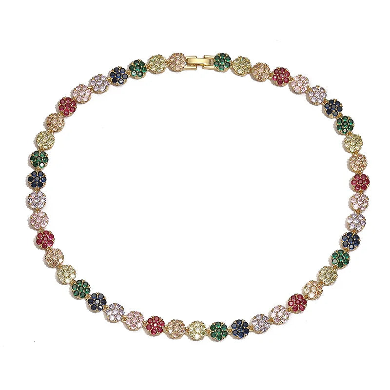 HECHENG, Flowers Colourful Zircon Necklace Bracelet ,Fine Jewelry Brass 18K Real Gold Plated Romantic Gift For Women