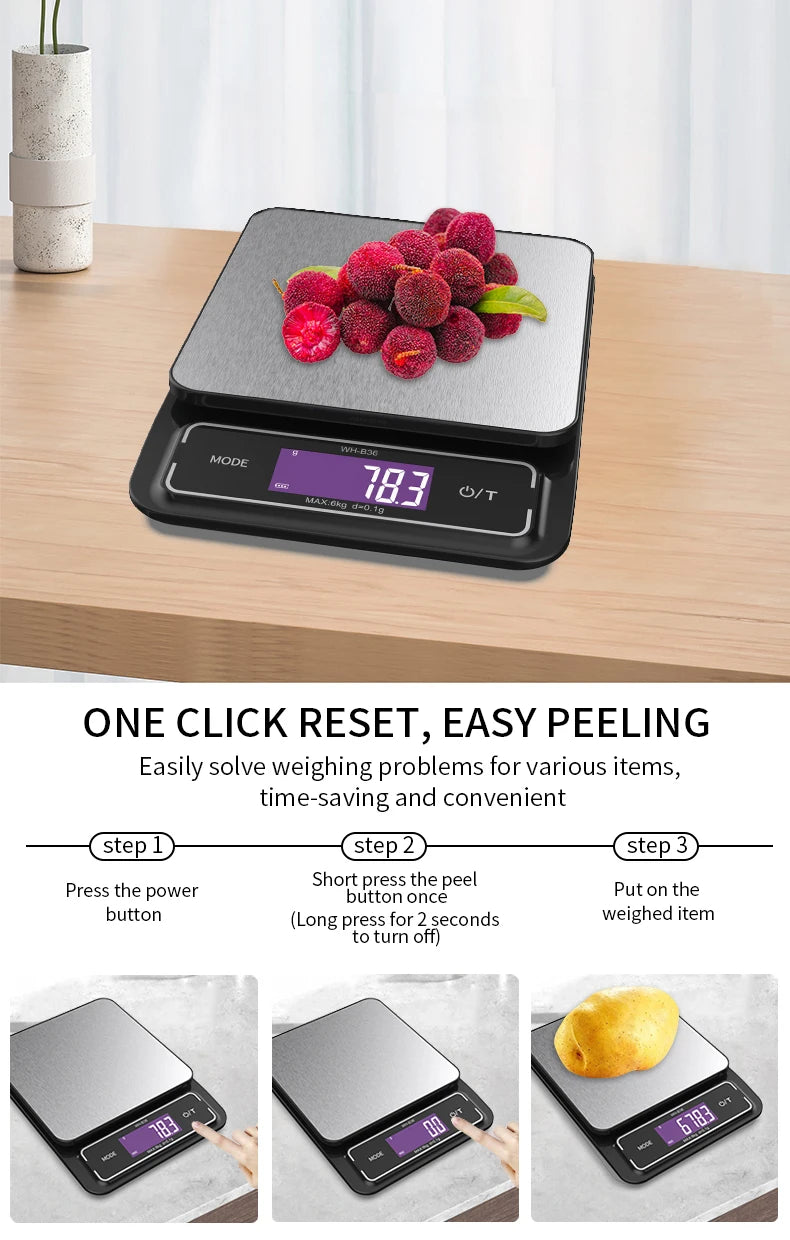 6kg/0.1g 10kg/1g Digital Electronic Kitchen Scale LCD Display Fully Waterproof Stainless Steel Measuring Weighing Baking Tool