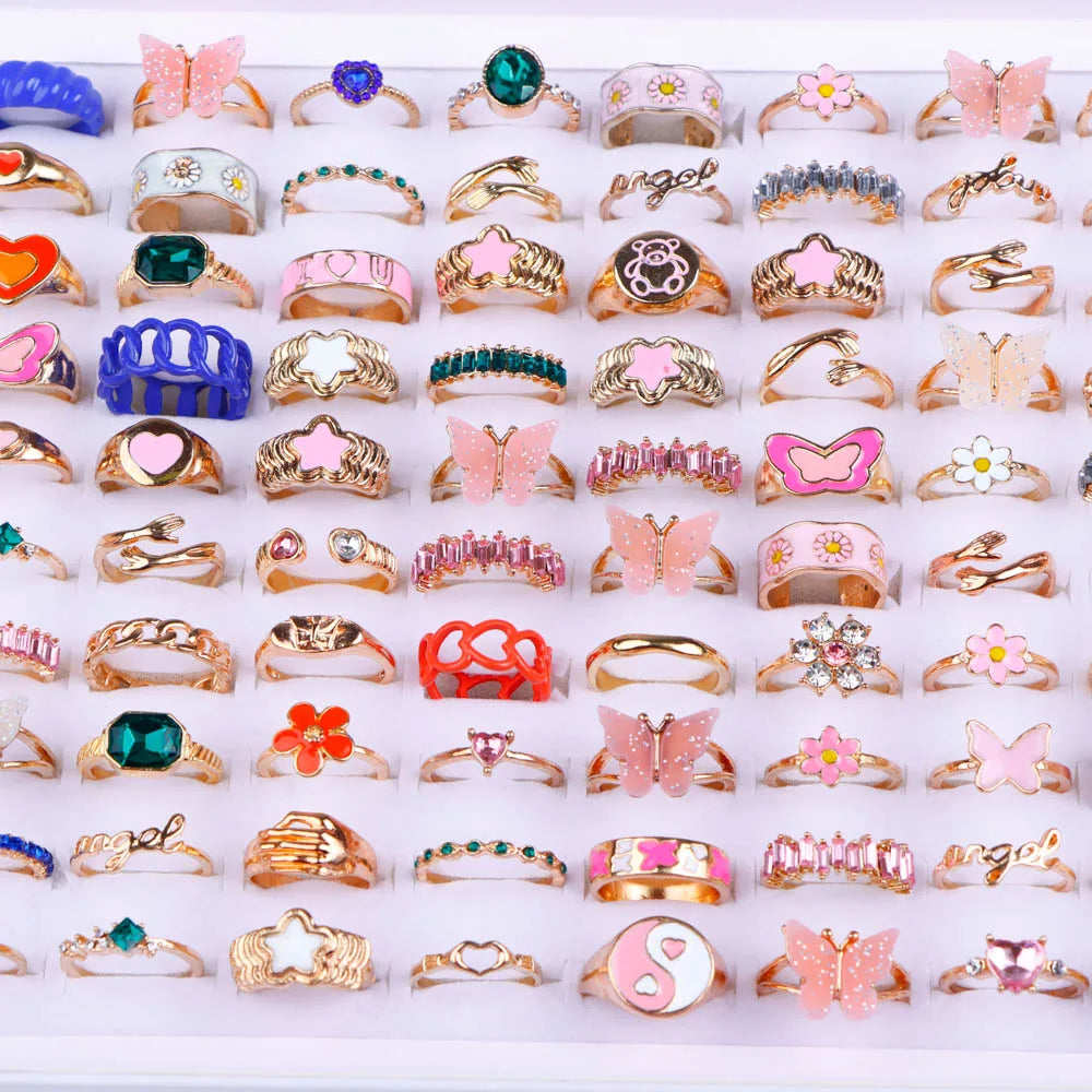 10/20/30/50/100Pcs/Lot Retro Punk Bohemian Rhinestone Carve Rings For Women Mix Style Jewelry Party Gifts Accessories Wholesale