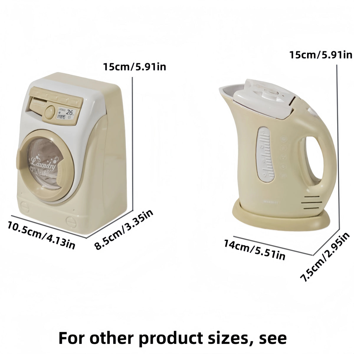 Children's simulated small household appliances, such as washing machines, vacuum cleaners, irons, juicers, and toys