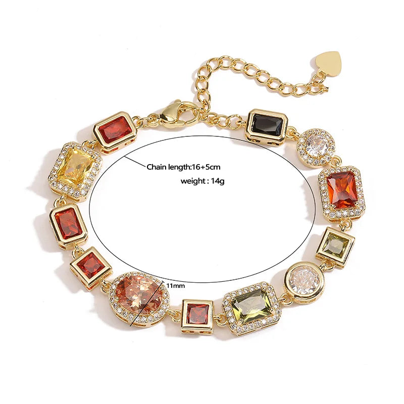 HECHENG 18K Gold-plated Zircon Irregular Geometric Shape Colored Bracelet Necklace Popular Maillard Color Neutral Accessory