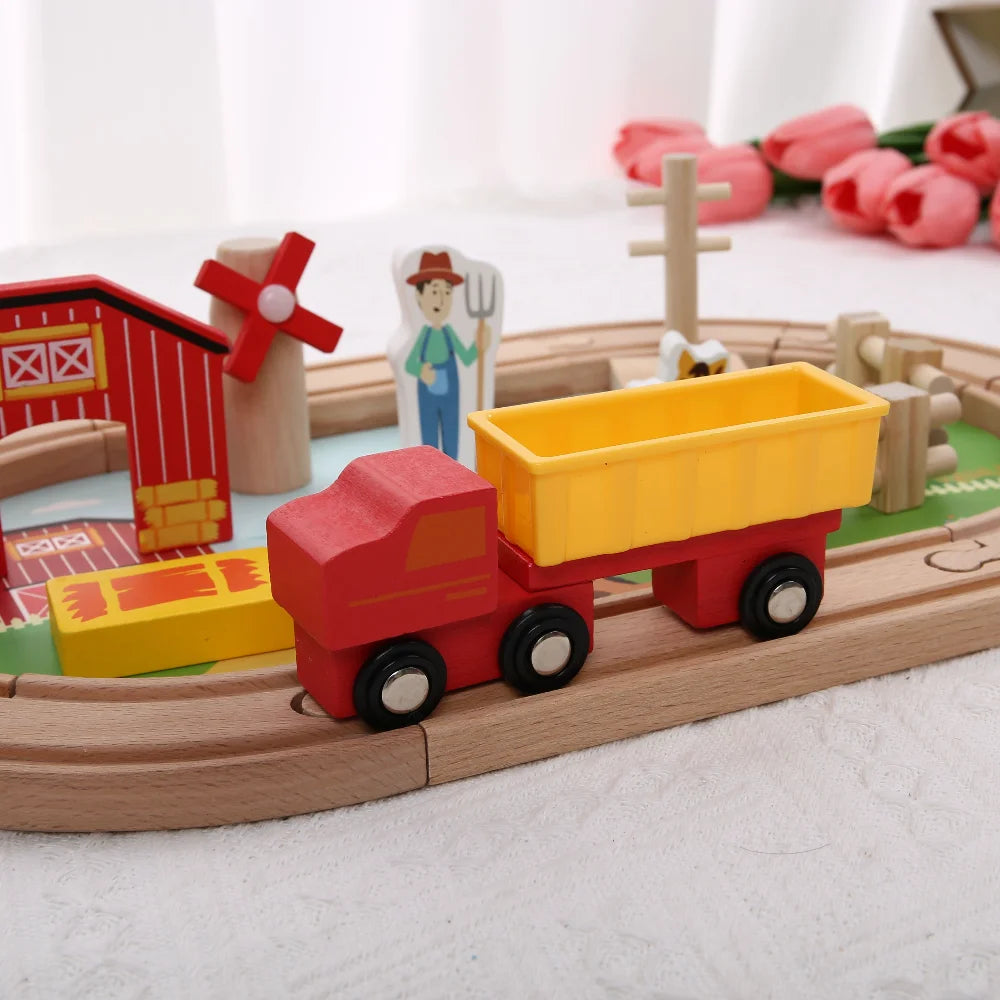 Wooden Rail Car Toy Children's Train Puzzle Assembly Early Education Toy Boy and Girl Birthday Gift Set