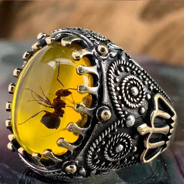 Inlaid Emerald Men's Luxury Ring Personality Retro Domineering Gem Sapphire Ring To Attend The Banquet Party Business Jewelry