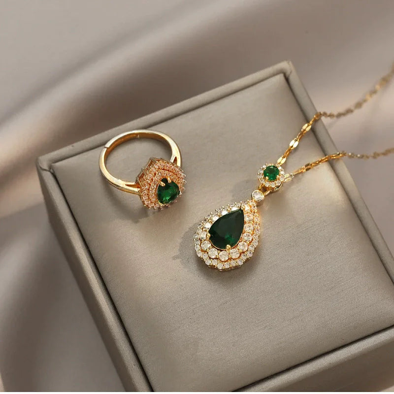 Stainless Steel Austrian Crystal Enamel Square Pendant Jewelry Sets Women African Costume Jewelry Maxi Necklace Earring Set